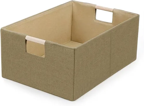 Vista 8 de Cubos de almacenamiento plegables de tela, cestas de almacenamiento de tela con asas de madera, cubos organizadores de armario de estantes, cajas