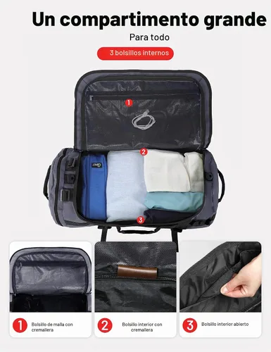 Vista 7 de MIER Mochila grande tipo duffel para deporte y gimnasio con compartimento para zapatos, resistente y resistente al agua, Gris, 90 l, Classic