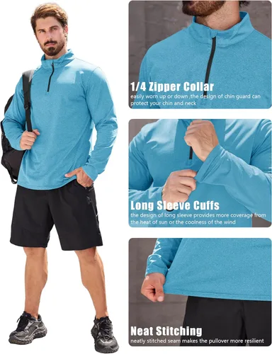 Vista 28 de MAGCOMSEN Sudadera de golf de manga larga con forro polar para hombre, con cremallera de 1/4, térmica, para correr