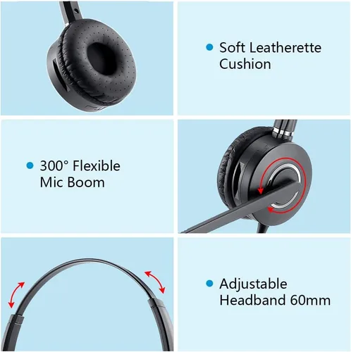 Vista 3 de VT Auriculares de Teléfono-Cabeza Micrófono Cancelación de Ruido QD - Auriculares de Centro de Llamadas de Desconexión Rápida con Cables RJ09