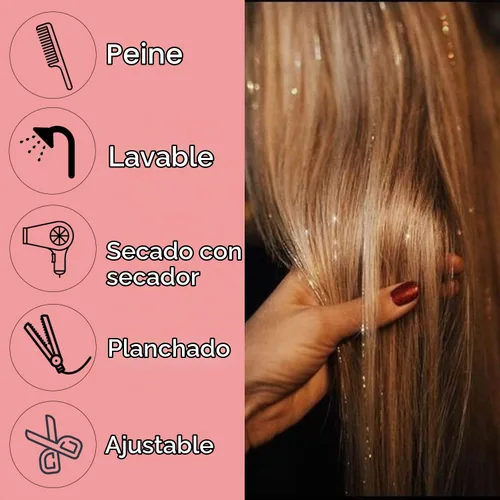 Vista 2 de Ubeleco Kit de oropel para cabello negro de 12 piezas, accesorios de cabello con clip de 52 cm, kit de oropel de pelo de hada para Navidad y Año