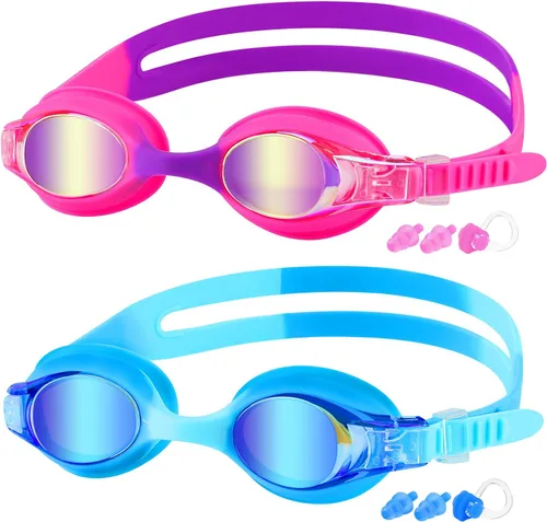 Vista 6 de COOLOO Gafas de natación para niños de 3 a 15 años, paquete de 2 gafas de natación para niños con cubierta para la nariz, sin fugas, antiniebla