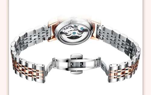 Vista 6 de Reginald Relojes para mujer, reloj de vestir casual a la moda, impermeable, con esfera de esqueleto de mariposa, reloj mecánico automático