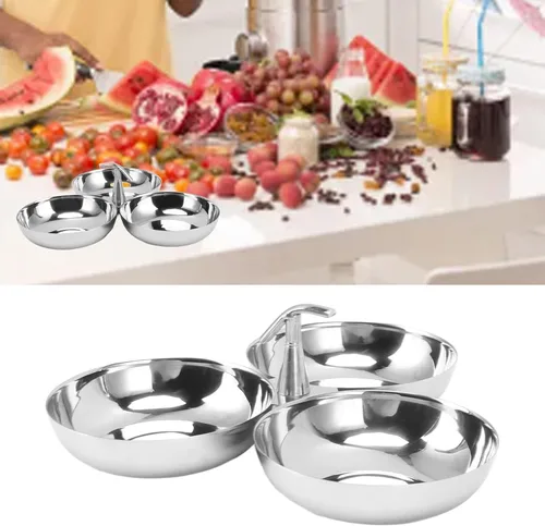 Vista 3 de TITA-DONG Plato de Servir de Acero Inoxidable 304, Plato de Frutas y Aperitivos 3 EN 1, Platos de Postre Reutilizables, Plato de Frutas para M/DL