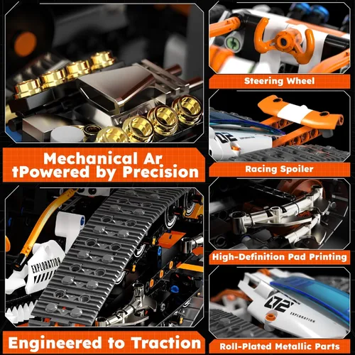 Vista 7 de Kit de construcción de robot rastreador STEM 2 en 1, aplicación y control remoto 2.4G, bloques técnicos de codificación de vehículos transformables