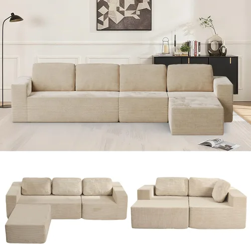 Vista 42 de Furnify Sofá modular tapizado de espuma de 30", Sofá de piso tapizado con almohada, Silla puf para dormitorio y sala de estar, No requiere