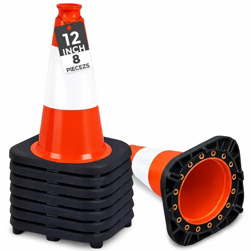 Vista 11 de BESEA Paquete de 4 conos de tráfico rojos de 12 pulgadas con collar reflectante de 4 pulgadas, conos de seguridad de PVC resistentes con base de 8.5