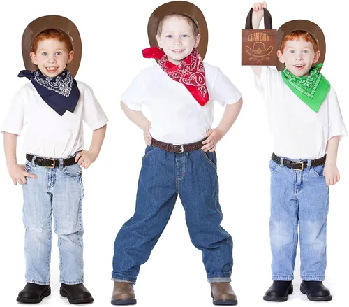 Vista 2 de SATINIOR Juego de 24 sombreros de vaquero de plástico para niños, regalos de fiesta occidental con bolsas de regalo de vaquero, sombreros marrones