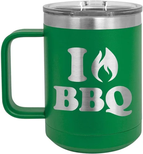 Vista 13 de I Love BBQ Black Taza de café de 15 oz con tapa deslizante Taza de café de viaje aislada Idea de regalo para barbacoa y parrilla para hombres