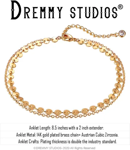 Vista 5 de Dremmy - Tobillera de cadena de oro simple, enchapada en oro de 14k y plata, delicada tobillera de playa de verano para mujer