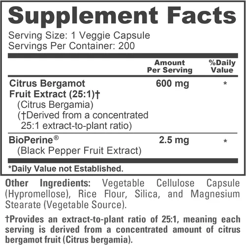 Vista 4 de NusaPure Cápsulas de bergamota cítrica, 600 mg, 200 cápsulas vegetales (sin OMG, veganas)