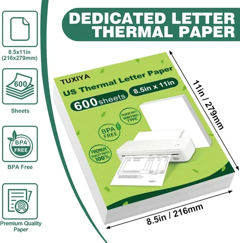 Vista 2 de 600 hojas de papel para impresora térmica de 8.5 x 11 pulgadas