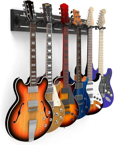 Vista 17 de DLDIRECT DiamondLife - Soporte de pared para guitarra color rojo cereza de 48 pulgadas, 3 perchas cromadas con bloqueo de seguridad acolchado