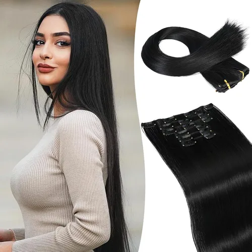 Vista 18 de LONAI 6 extensiones de cabello con clip, 24 pulgadas de largo, lacio, sintético, postizo para mujer, rubio ceniza natural