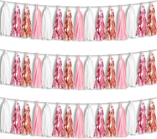 Vista 6 de Banderines de Flecos de Papel Aluminio Negro 3P con Borlas Metálicas Guirnalda de Borlas para Carrozas de Desfile, Despedida de Soltera, Boda