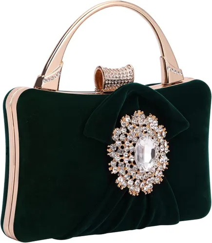 Vista 2 de Bolsos de noche de terciopelo para mujeres con cierre de flores de diamantes de imitación adornado con cristal embrague monedero para fiesta boda