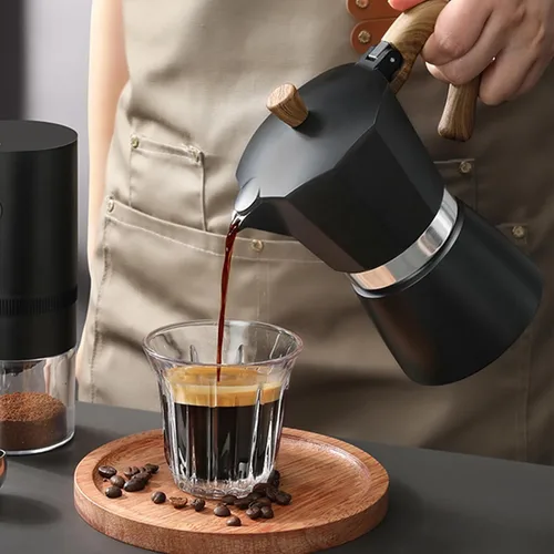 Vista 5 de MORDEN MS Olla Moka, cafetera espresso para estufa, cafetera italiana, cafeteras cubanas para estufa y cafetera de café expreso, color negro