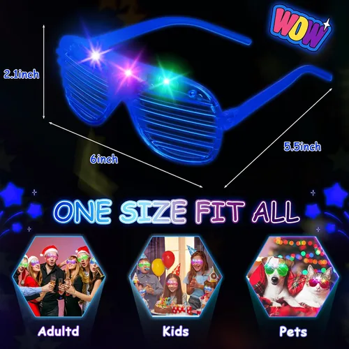 Vista 7 de 84 lentes LED, 5 colores iluminados con 3 modos de luz, suministros de fiesta que brillan en la oscuridad, gafas brillantes para fiestas rave