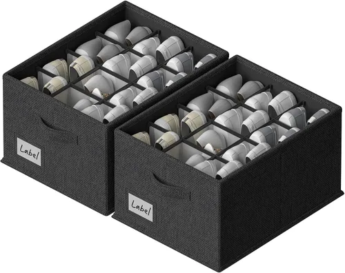 Vista 9 de FHSQX Paquete de 2 organizadores de zapatos para armario, se adapta a hasta 24 pares, contenedores de almacenamiento de zapatos de tela, Beige