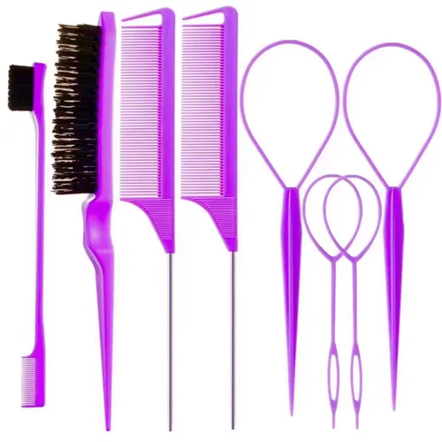 Vista 8 de ZVOREI Juego de 8 cepillos para el cabello con 4 herramientas Topsy para cola de cabello, 1 cepillo de cerdas para dar volumen al cabello, 1 cepillo
