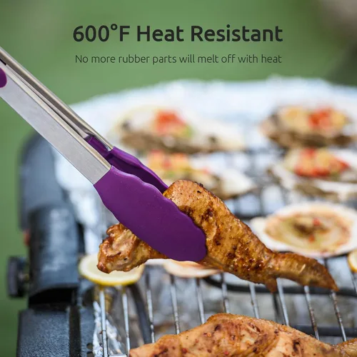 Vista 5 de U-Taste Juego de tazas y cucharas medidoras de acero inoxidable 18/8 y juego de pinzas de cocina de alta resistencia al calor de 600ºF (morado)