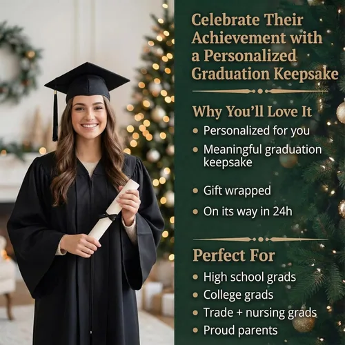 Vista 8 de Adorno de graduación personalizado 2025 Adornos de Navidad personalizados grabados con láser 24 horas de clase de 2025 para árbol Gorra