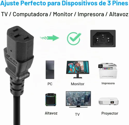 Vista 2 de Cable de alimentación compatible con Samsung Plasma TV, altavoz ION, Dynex Panasonic, Sony, Philips, Sanyo, LG, TV, 6 pies, 3 clavijas, cable