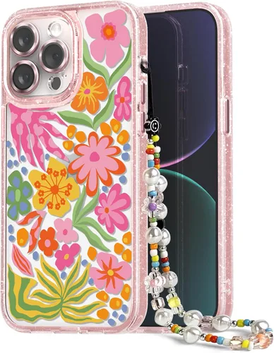 Vista 65 de Compatible para iPhone 13 Funda Bonita Estética - Funda para Teléfono Rosa con Purpurina con Protector de Cámara - Diseño de Cubierta