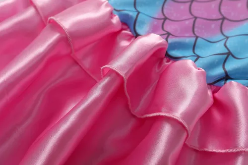 Vista 5 de Disfraz de sirena para niñas pequeñas vestido de princesa con accesorios fiesta de cumpleaños cosplay