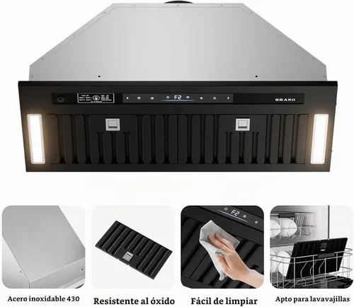 Vista 7 de BRANO Inserto de campana extractora de 30 pulgadas, 900 CFM con control de voz/gestos/táctil, ventilación de campana de cocina integrada