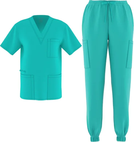 Vista 14 de Conjunto de 2 piezas unisex para hombre y mujer, para enfermería, elástico, flexible, con cuello en V Negro