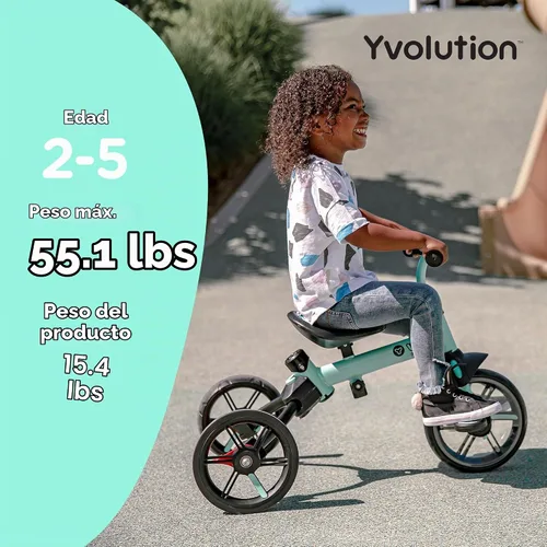 Vista 9 de Yvolution Y Velo Flippa - Triciclo convertible a bicicleta de balance 4 en 1 para pequeños de 2 a 5 años Verde