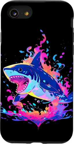 Vista 18 de iPhone 16 Colorful Shark, Spirit Animal, Multicolor Art, Case