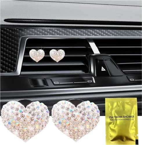 Vista 12 de Ziciner 2 piezas de dijes de clips para ventilación de aire de coche con corazón brillante, clips para salida de aire de coche con forma de corazón