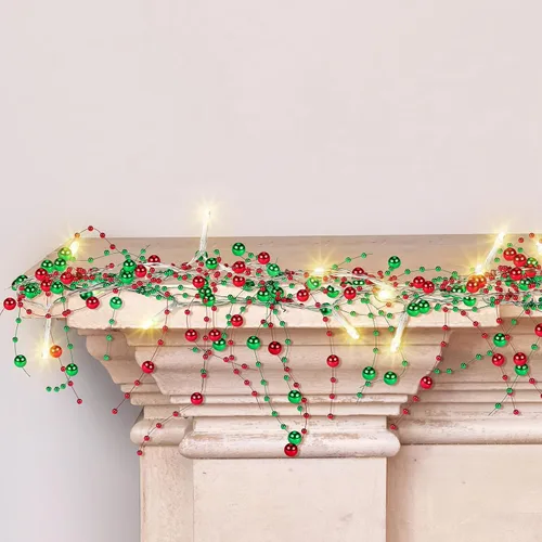Vista 10 de Mudder Guirnalda de 30 luces LED de Navidad de 10 pies con cuentas de bayas de metal, guirnalda de luces de Navidad para interiores para chimenea