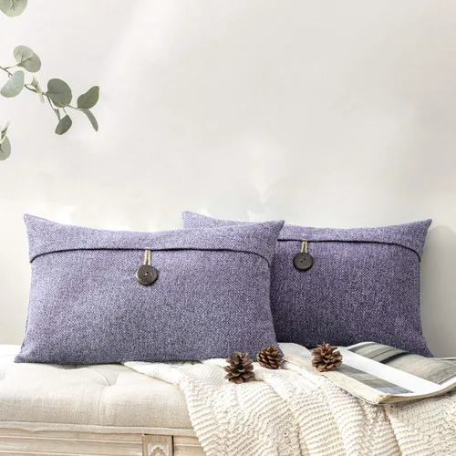 Vista 19 de Phantoscope - Juego de 2 fundas de almohada decorativas estilo campestre, de botón de coco premium y lino vintage, color blanco hueso, para sofá