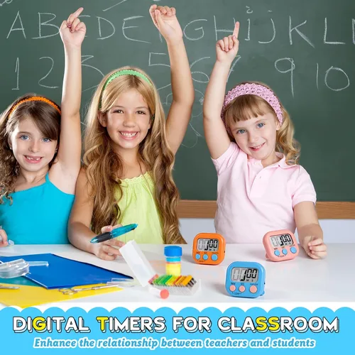 Vista 2 de Mwellewm Temporizador de cocina, 6 paquetes de temporizadores digitales para aula, pequeño cronómetro magnético de cuenta regresiva para cocinar