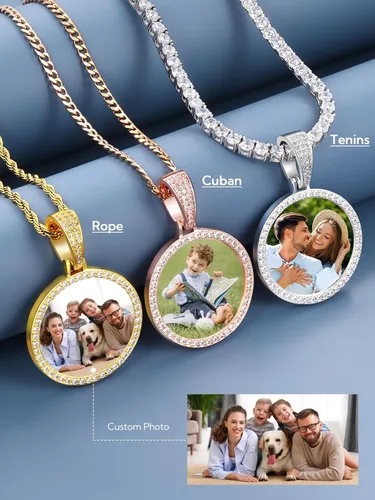 Vista 6 de YIMERAIRE Collar personalizado con imagen chapado en oro de 18 quilates, negrooroplata, cadena circular personalizada con dije de placa de perro CZ