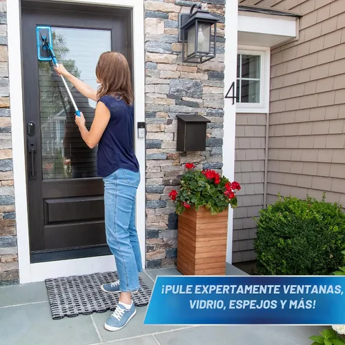Vista 2 de Unger Kit profesional de limpieza de ventanas interiores ProClean con poste de 2 pies, herramienta de lavado con cabezal giratorio para esquinas