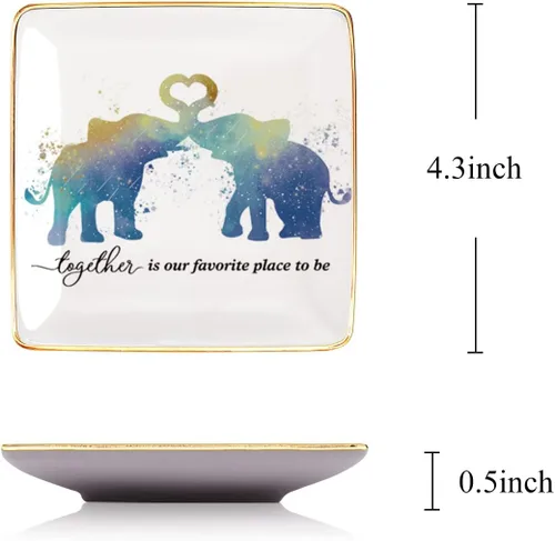 Vista 2 de Littlefa Together is Our Favorite Place To Be Elephant - Plato decorativo de joyería de cerámica para parejas, regalos de boda para parejas