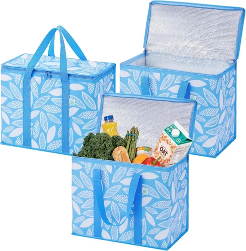 Vista 16 de VENO Paquete de 2 bolsas enfriadoras aisladas para entrega de alimentos, bolsas de compras plegables y reutilizables con cremallera, plegables