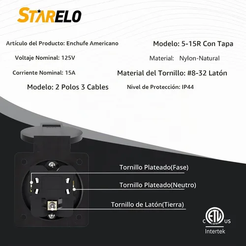 Vista 2 de STARELO 5 receptáculos de toma de corriente de 15 amperios NEMA 5-15R con cubierta, 125 voltios, 2 polos, 3 cables, resistente a la intemperie, al