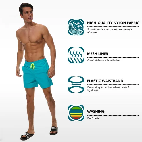 Vista 4 de SILKWORLD Traje de baño para hombre, pantalones cortos de playa de secado rápido con bolsillos