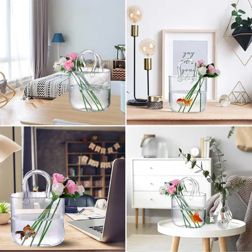Vista 4 de Purse Vase for Flowers, Multifunctional Flower Vase Shopping Bag Vase Glass Pocketbook Vase, for Floral Arrangement Centerpiece Home
