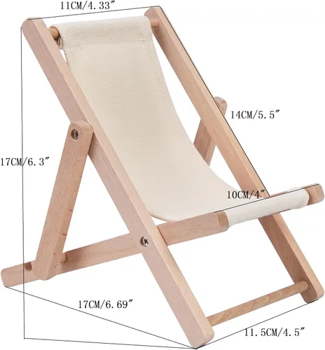 Vista 4 de Mini soporte de madera para silla de playa, soporte plegable para teléfono celular para escritorio, novedoso soporte de teléfono compatible