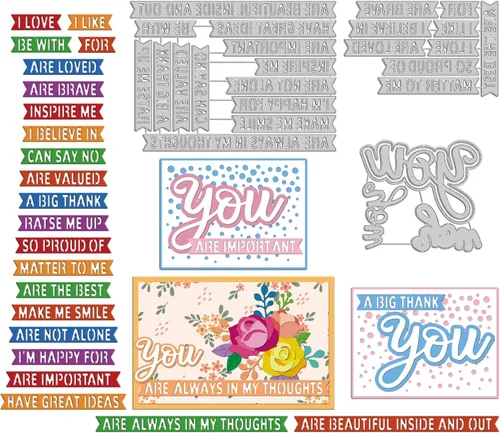 Vista 15 de INFUNLY 11 piezas de troqueles de plumas de metal, troqueles para hacer tarjetas, plantillas de plumas en capas, troqueles para relieve para álbum