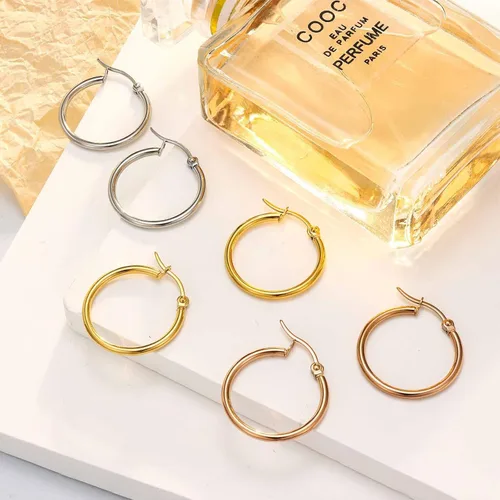 Vista 6 de Jstyle 3-4pares de aretes argollas de acero inoxidable, aro de 10mm-50mm para mujer