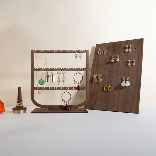 Vista 5 de GemeShou organizador colgante de madera de la joyería, tenedor de exhibición de la joyería de la nuez para la venta, estante de almacenamiento
