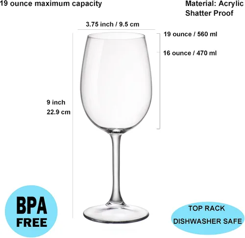 Vista 2 de KX-WARE Copas de vino acrílicas clásicas de todo propósito, 19 onzas, juego de 6 copas de vino de plástico con tallo transparentes
