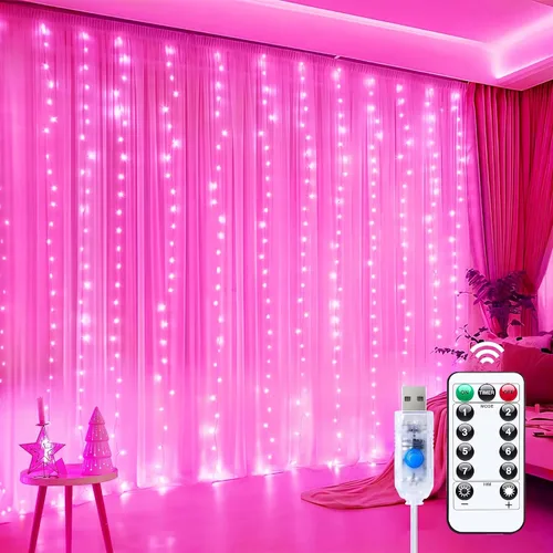 Vista 9 de Minetom Luces de cortina, 300 luces LED regulables, 8 modos Blanco cálido